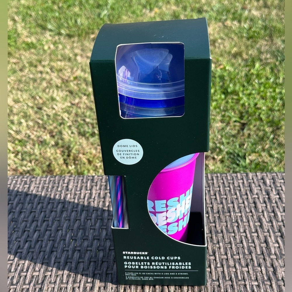 Starbucks 5 pack of reusable cold cups with dome lids